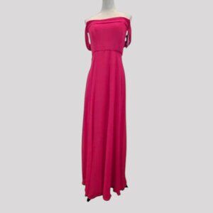 NEW THREAD SZ 12R Vivid Pink Chiffon Draped Off-shoulder Floor length Gown Dress